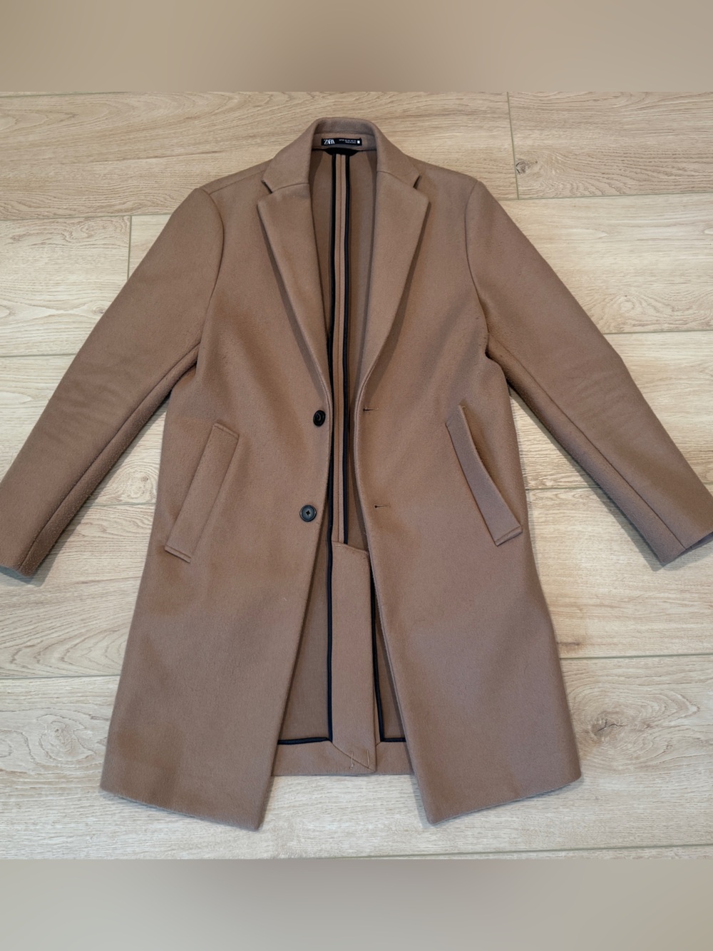 Zara Men's Camel Two Button Pea Coat